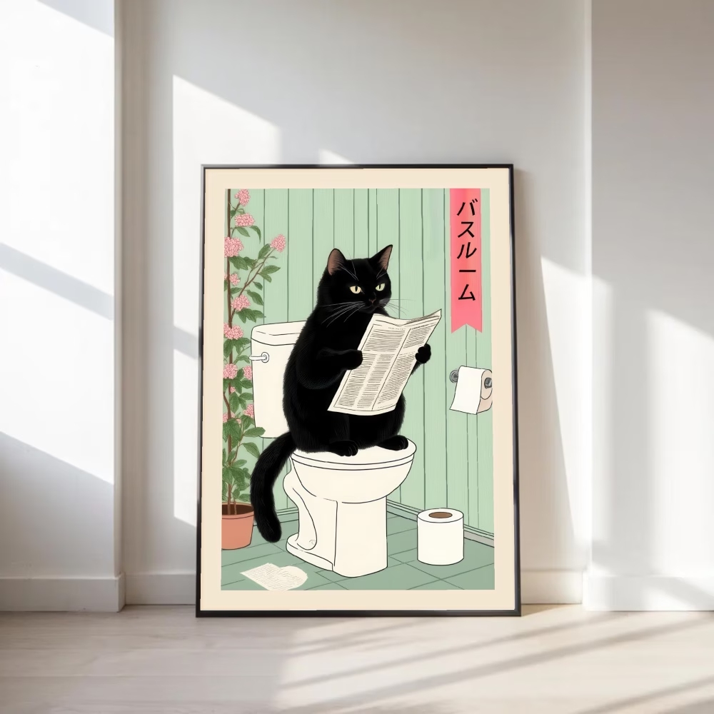 Retro Gaming Pictures - Modern,Retro Interesting Toilet Cat Wall Art