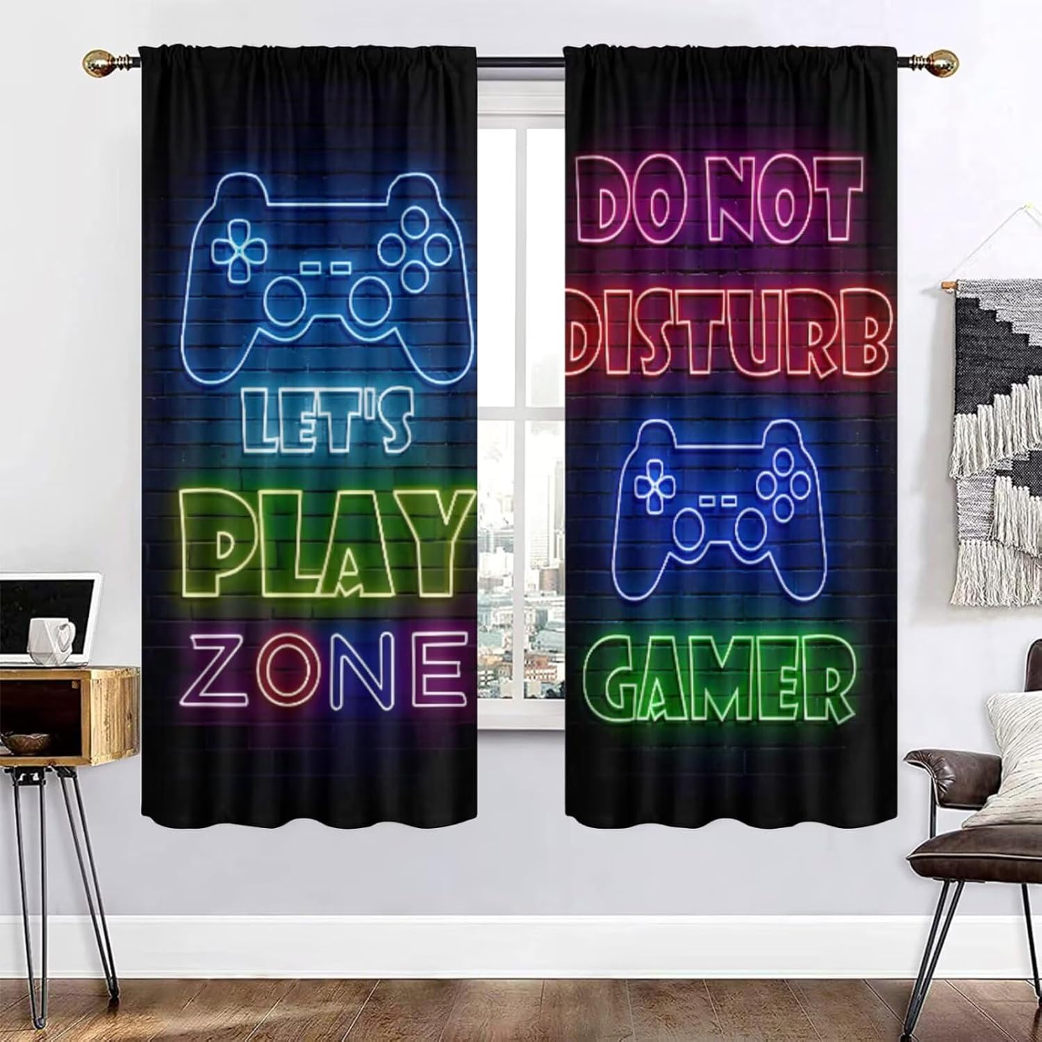 Retro Gaming Youtube - Gaming Gamer Curtain Curtains Blackout Window