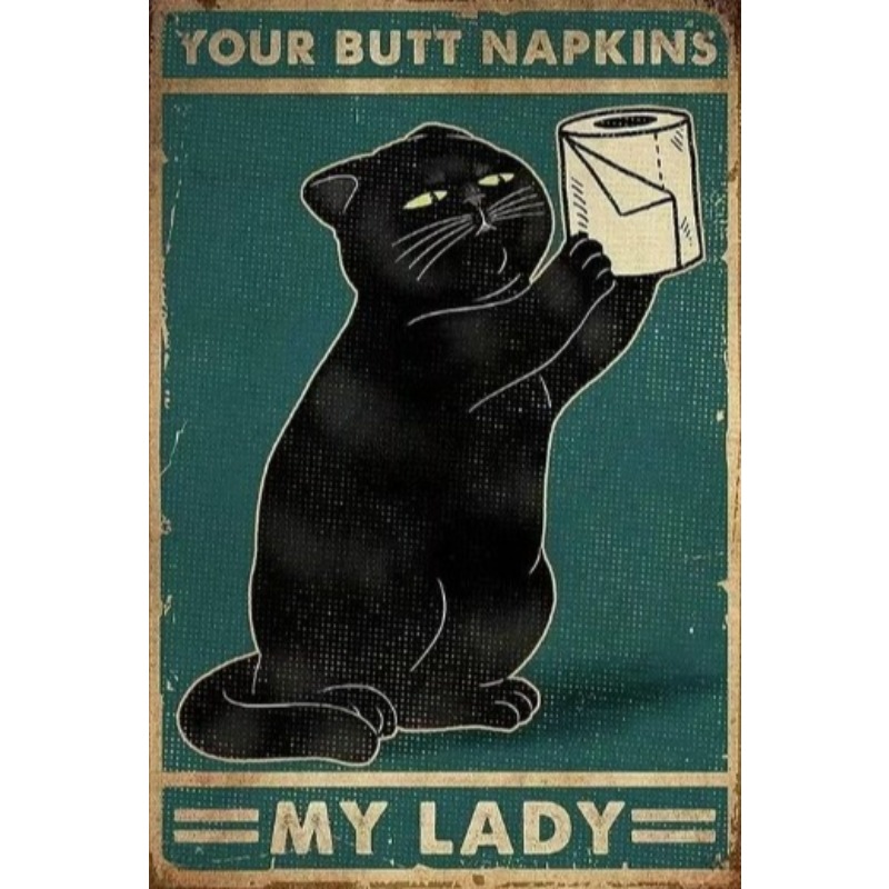 Retro Gaming Pictures - Black Funny Cat Metal Sign Vintage
