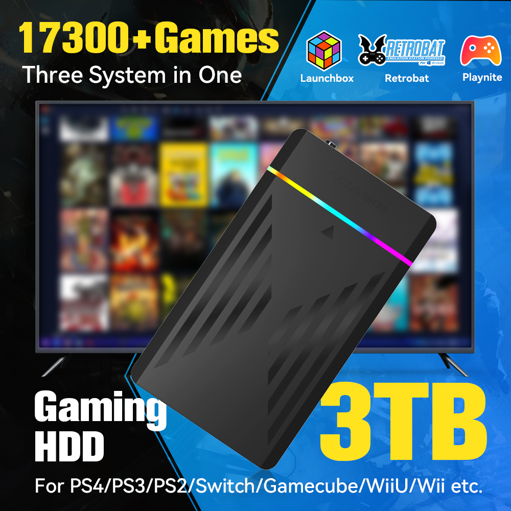 Retro Gaming Play Zone - 3TB Portable Gaming HDD LaunchBox/Retrobat/Playnite Retro