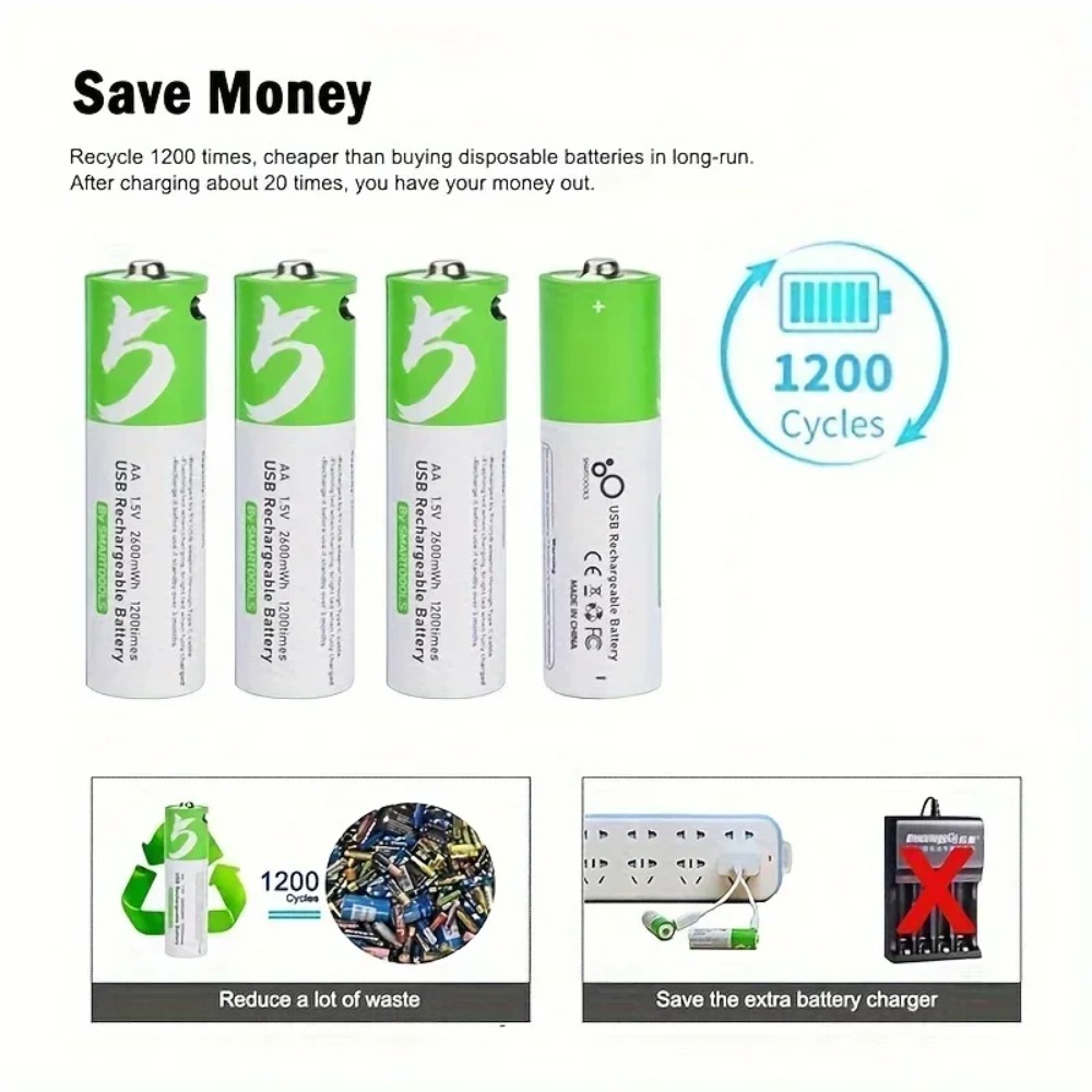 8pcs 1.5V AA 2600mWh  Battery  - огляд і ціна Rechargeable Battery Aa