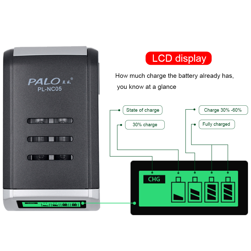 PALO 4 Slots Smart LCD Display - огляд і ціна Rechargeable Battery Aa